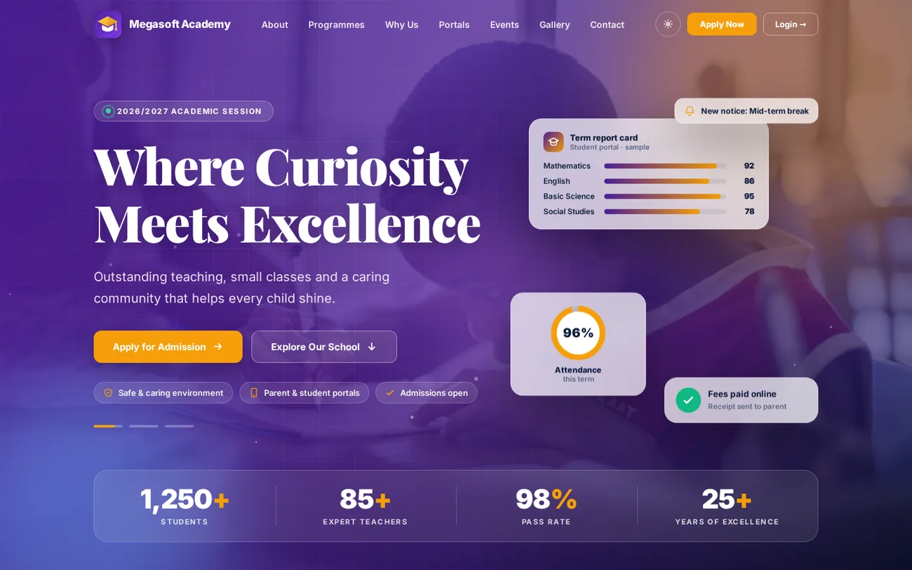 Apex homepage template, desktop view