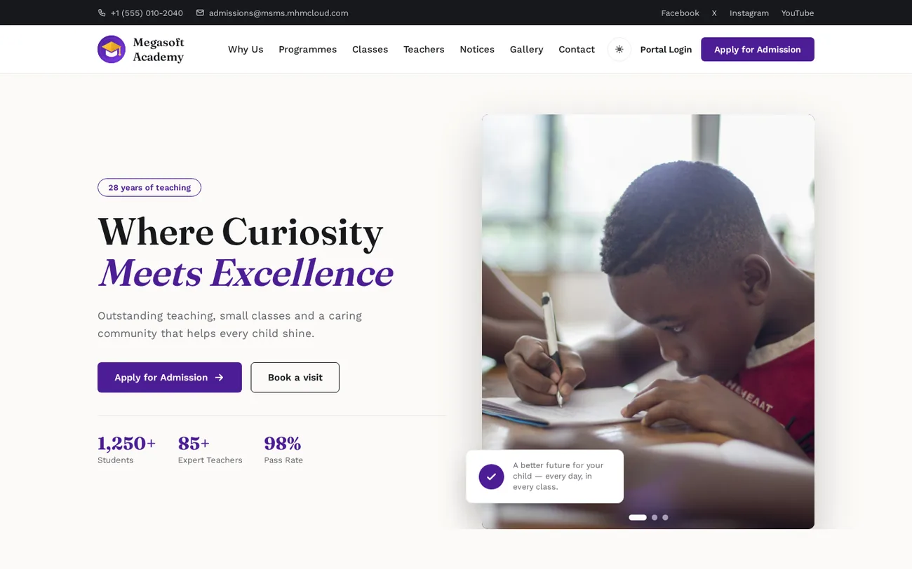 Crest homepage template, desktop view